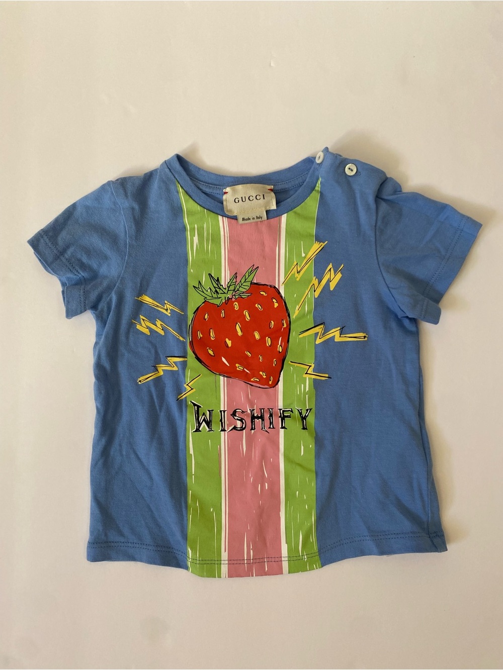 Gucci Kids 'Wishify' Strawberry Blue Graphic T-Shirt Size 9/12 Months